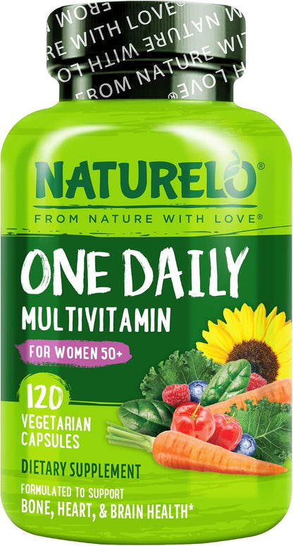 NATURELO One Daily Multivitamin for Women Over 50 (Iron Free) – Menopause Support – Whole Food Supplement – 120 Capsules