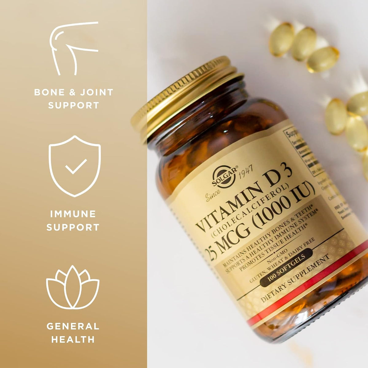 Solgar Vitamin D3 (Cholecalciferol) 25 mcg (1000 IU) – 100 Softgels - görsel 4