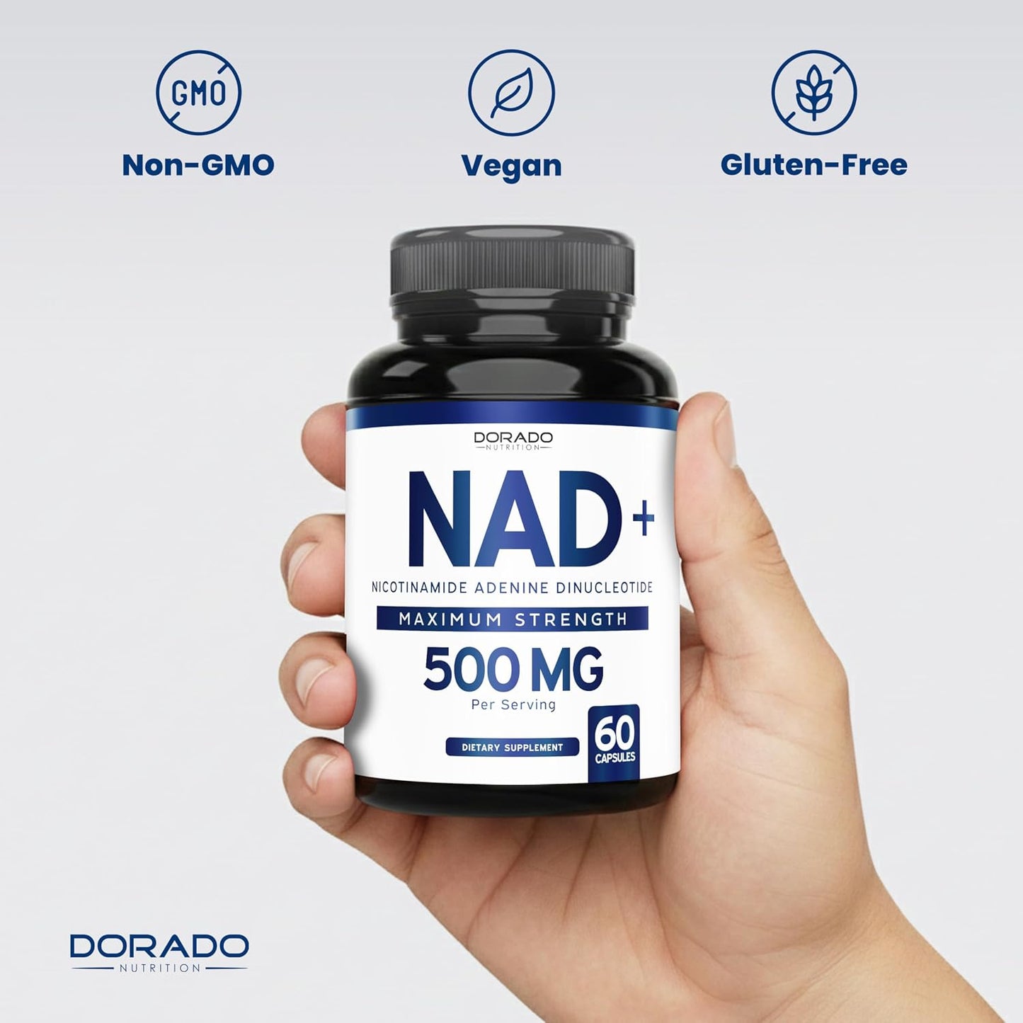 NAD+ Supplement (500mg) - Nicotinamide Adenine Dinucleotide for Women and Men - Third-Party Tested, Vegan, Non-GM - 60 Capsules - görsel 7
