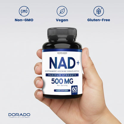 NAD+ Supplement (500mg) - Nicotinamide Adenine Dinucleotide for Women and Men - Third-Party Tested, Vegan, Non-GM - 60 Capsules