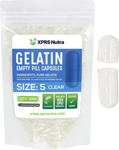 XPRS Nutra Size 5 Empty Gelatine Capsules - 1000 Count