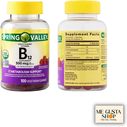 Spring Valley Vitamin B12 Gummies 500 mcg, Raspberry Flavour, 100 Count