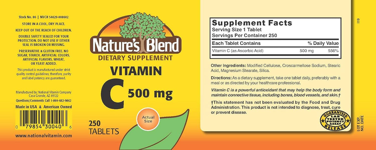 Nature's Blend Vitamin C 500 mg, 250 Tablets - görsel 2