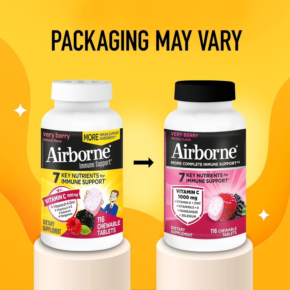 Airborne 1000mg Vitamin C + Zinc Chewable Tablets, Very Berry Flavour (2 Pack) - görsel 3