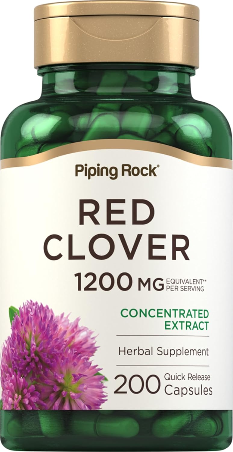 Piping Rock Red Clover Supplement | 200 Capsules | Herbal Blossom Extract | for Women and Men | Non-GM, Gluten-free - görsel 1