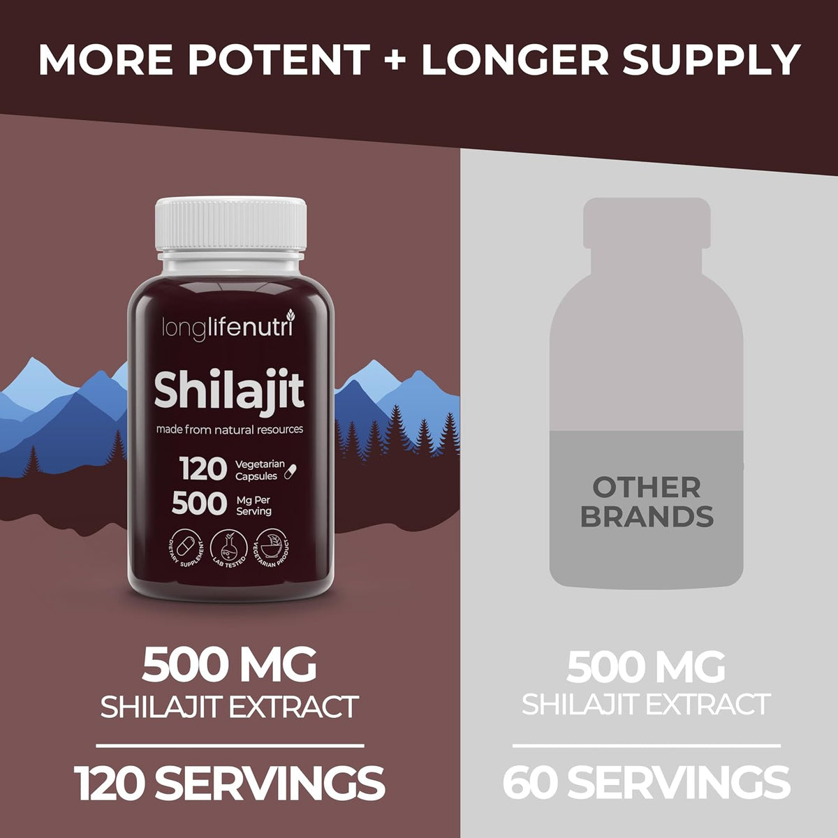 Shilajit Pure Himalayan Extract 500mg with 15% Fulvic Acid 500mg - 120 Vegetarian Capsules, 4 Month Supply, Organic Supplement for Vitality & Mental Clarity, Made in USA, Gluten-free, Non-GMO - görsel 3