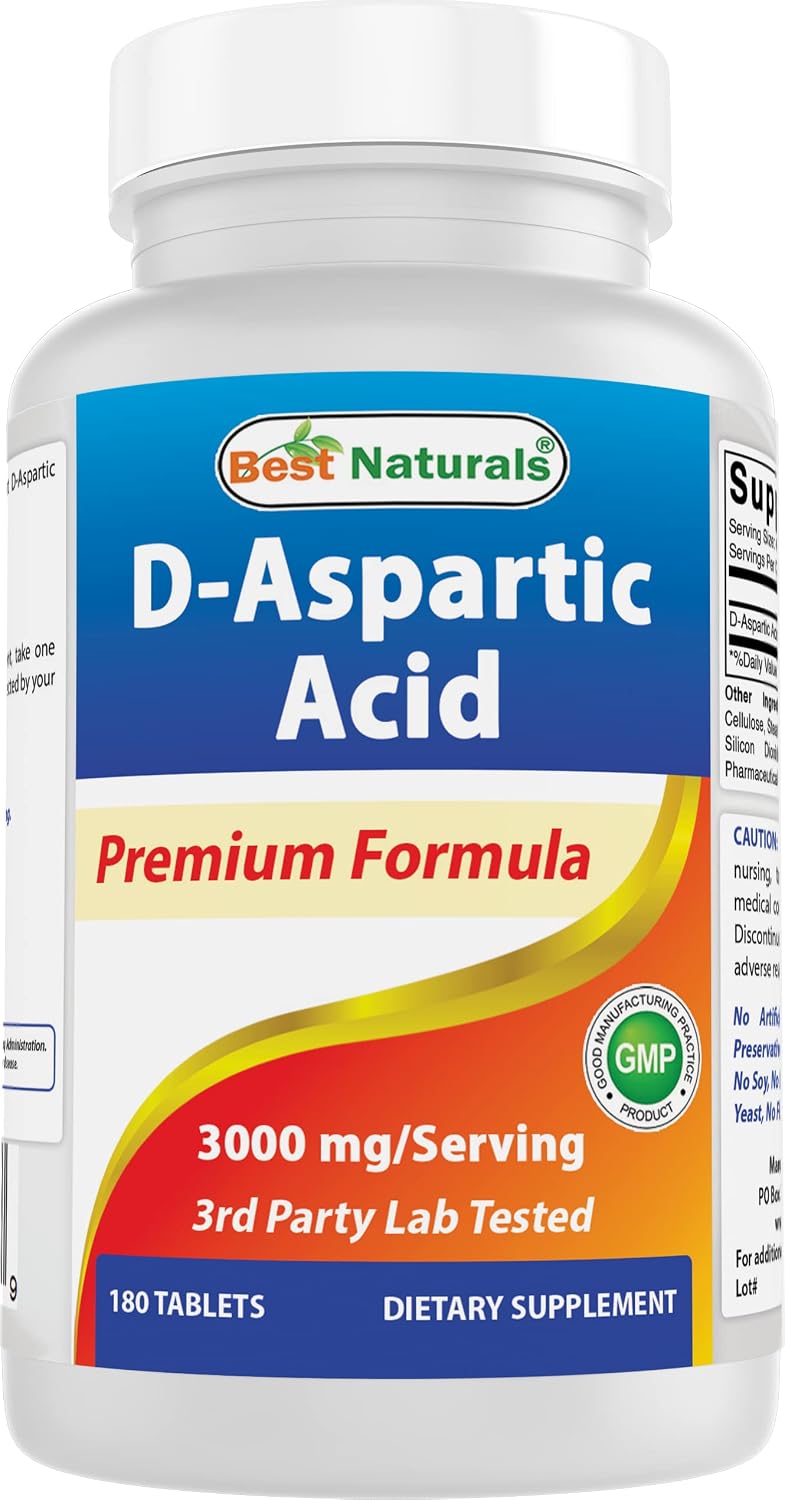Best Naturals D-Aspartic Acid (DAA) 3000mg per Serving – Non-GMO & Gluten-free – 180 Tablets – Image 1