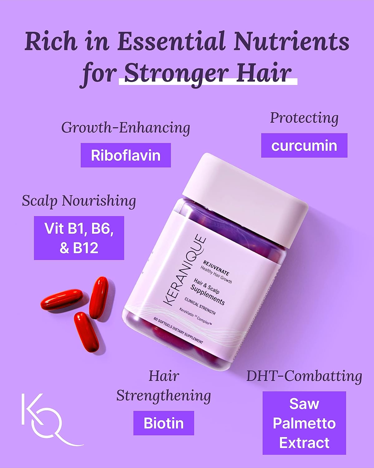 Keranique Hair & Scalp Supplements - Supports Strength and Vitality with Biotin and Keraviatin - görsel 3