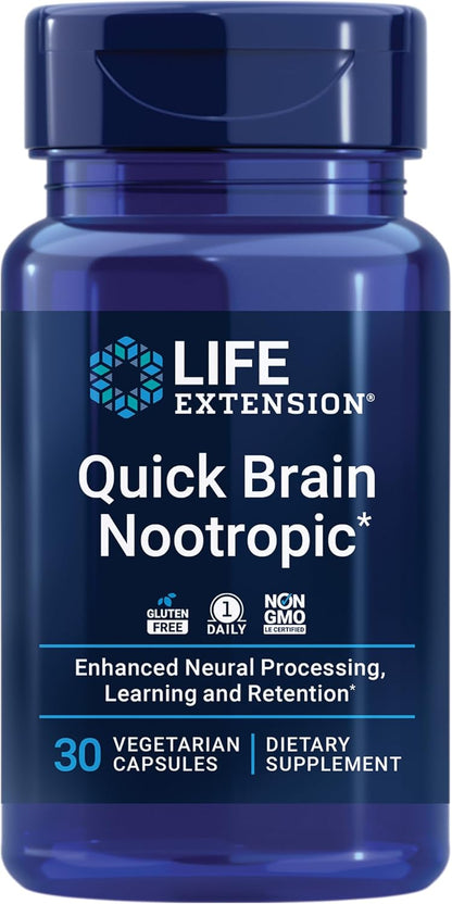 Life Extension Quick Brain Nootropic, Fast Thinking, Learning and Concentration, 30 Capsules