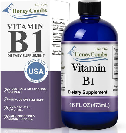 HoneyCombs B1 (Thiamine) Liquid Drops - High Potency Supplement for Energy & Nervous System Support - Vegan, 480 ml