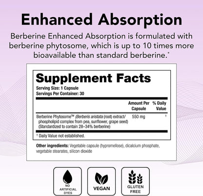 Theralogix Berberine Enhanced Absorption – 30 Capsules – Berberine Phytosome for Metabolism & Hormone Balance – Third-Party Tested