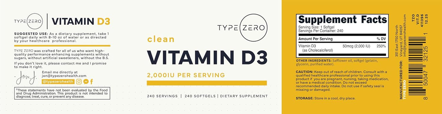 Type Zero Vitamin D3 2000 IU, 240 Softgels – Non-GMO and Gluten-free - görsel 5