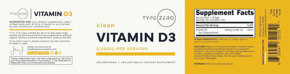 Type Zero Vitamin D3 2000 IU, 240 Softgels – Non-GMO and Gluten-free