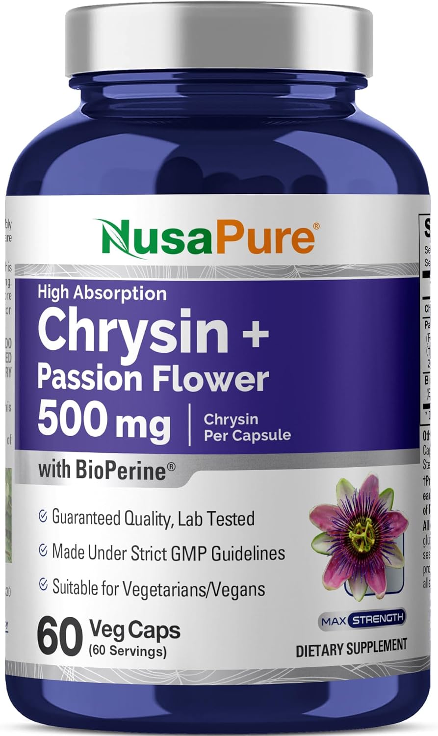NusaPure Chrysin, 500mg, 60 Veg Capsules (Non-GMO, Vegan) - görsel 1
