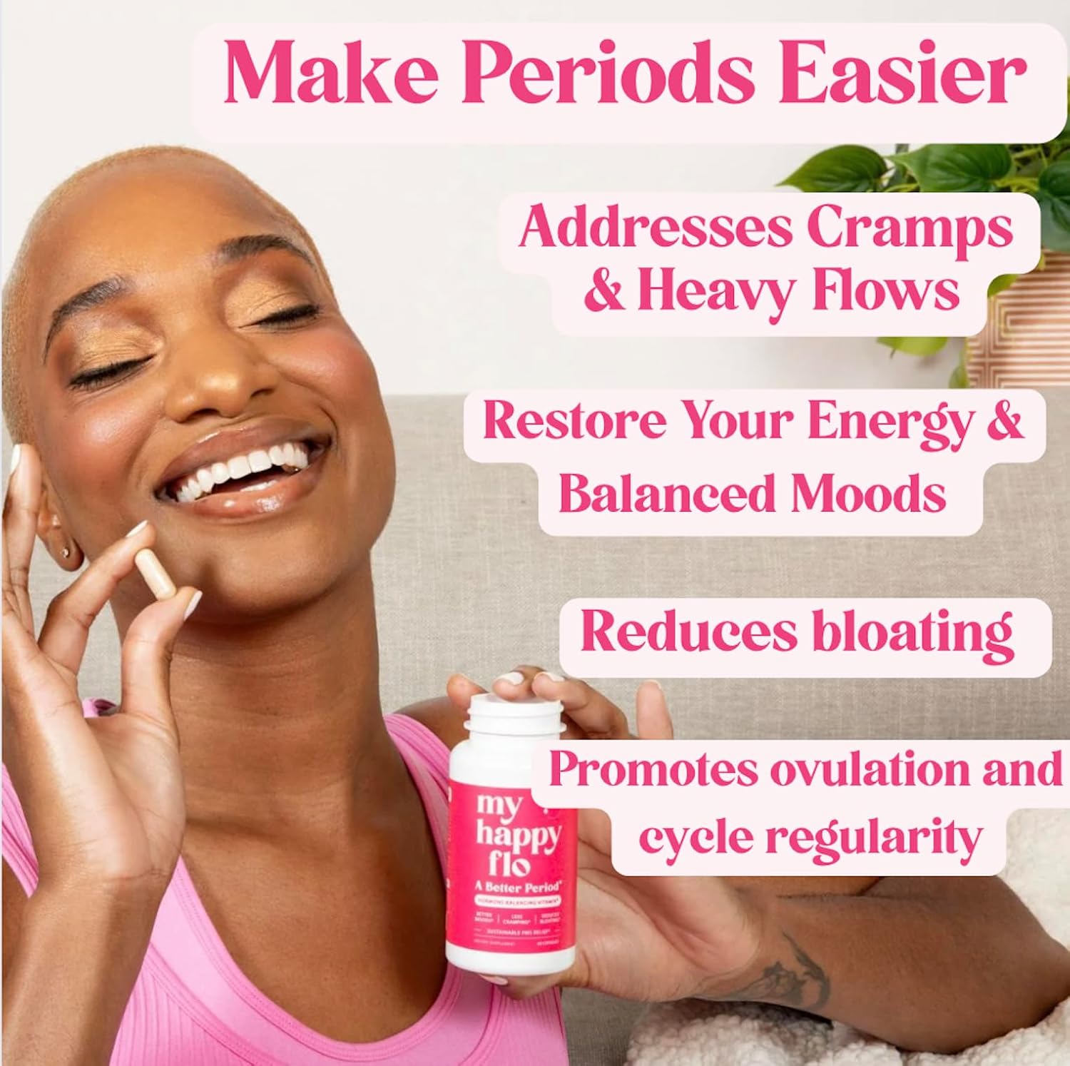 My Happy Flo Period Relief Supplement – Cramp Relief, Heavy Periods & Irregular Period Support, Bloating & Fibroid, Plant-Based PMS & Hormone Support | 60 Caps - görsel 2