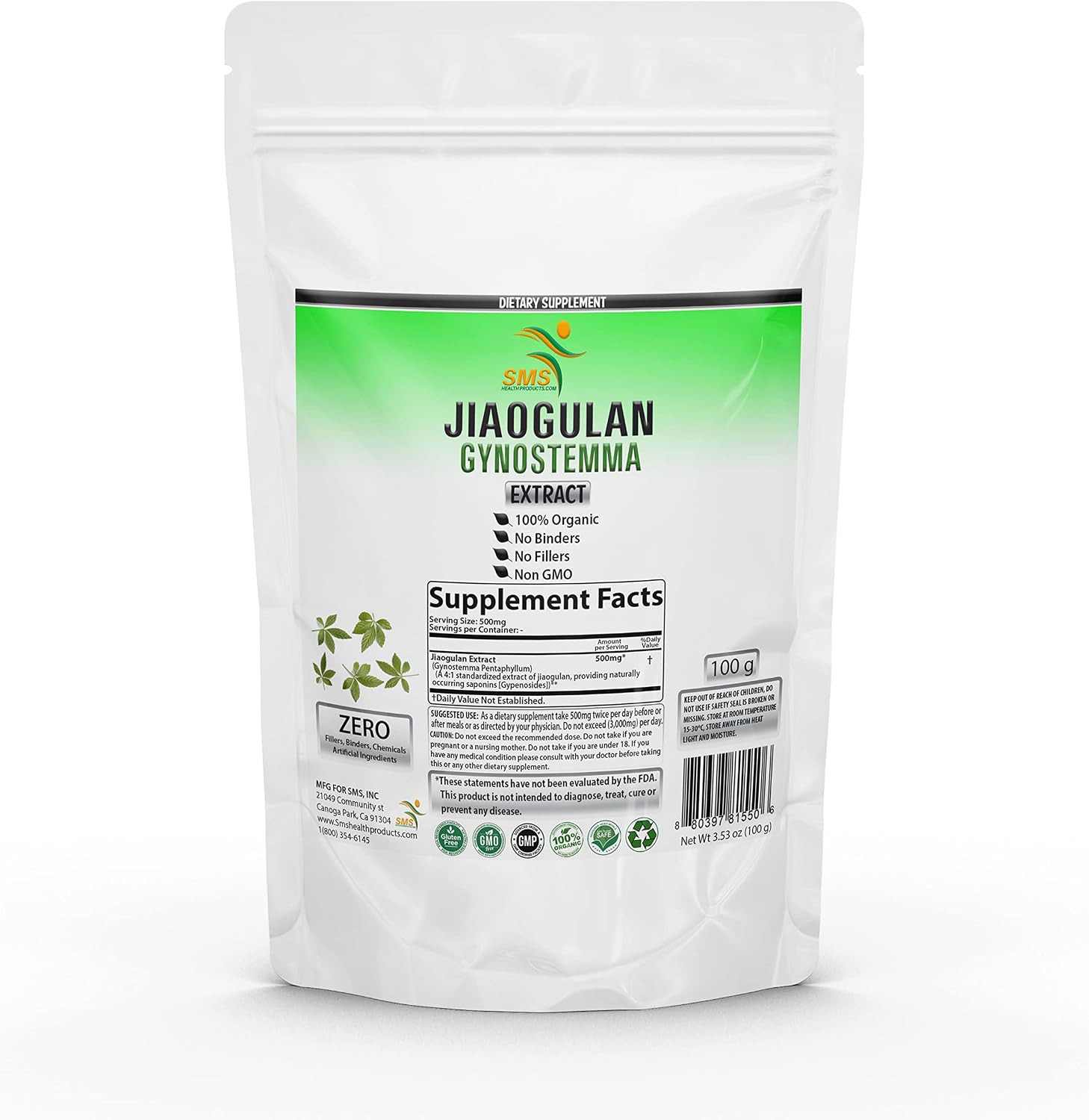 Jiaogulan (Gynostemma) 4:1 Extract Powder – Organic, No Fillers, High Potency Adaptogen, 100g - görsel 2