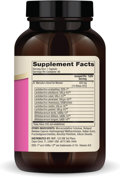 Dr. Mercola Complete Probiotics for Women - Supports Gut, Vaginal and Immune Health - Contains Lactobacillus Strains - Non-GMO, Gluten-Free & Soya-Free - 90 Capsules (90 Servings)