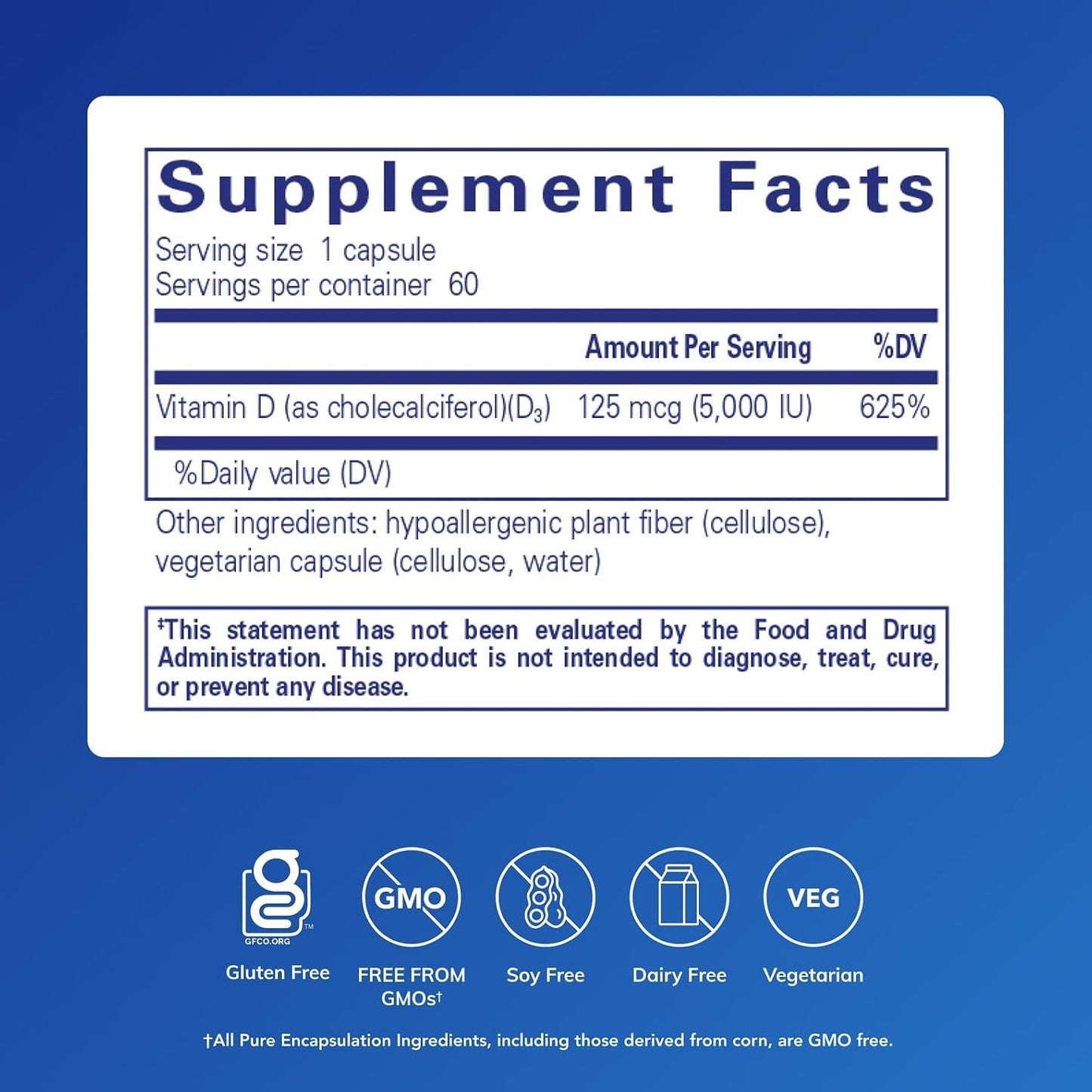 Pure Encapsulations Vitamin D3 125 mcg (5,000 IU) – 60 Capsules - görsel 2