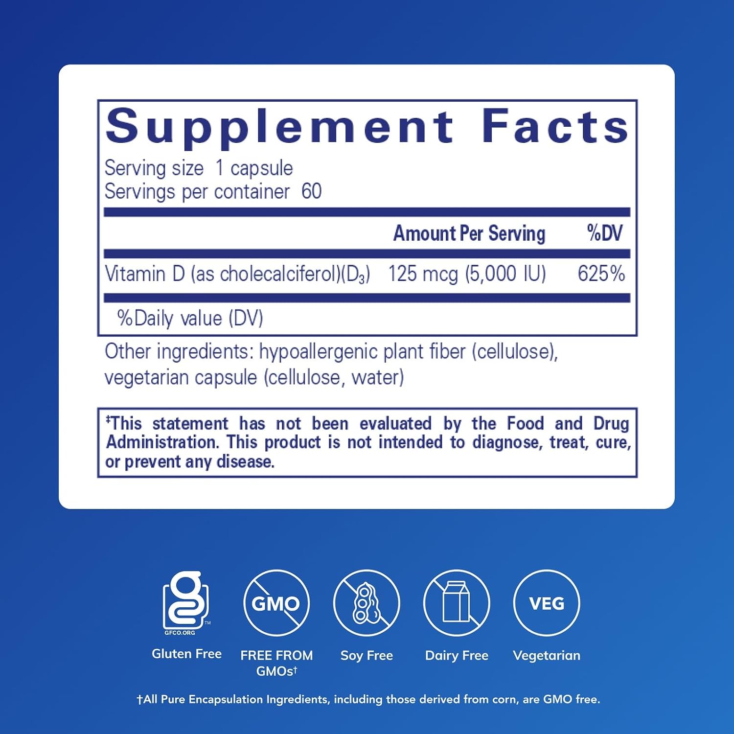 Pure Encapsulations Vitamin D3 125 mcg (5,000 IU) – 60 Capsules - görsel 2