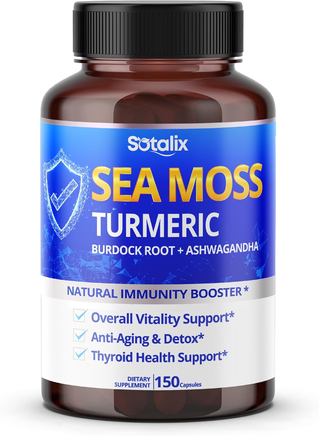 Sotalix Sea Moss Capsule with Ashwagandha, Burdock Root, Bladderwrack, Turmeric – 150 Count - görsel 1