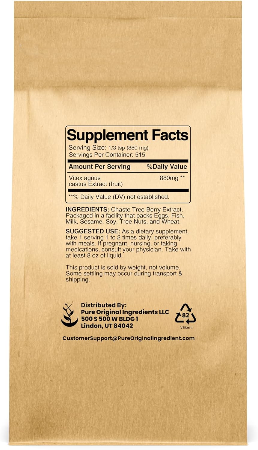 PURE ORIGINAL INGREDIENTS Chasteberry Extract (454 g) Vitex Agnus-Castus Tree, Non-GMO - görsel 2