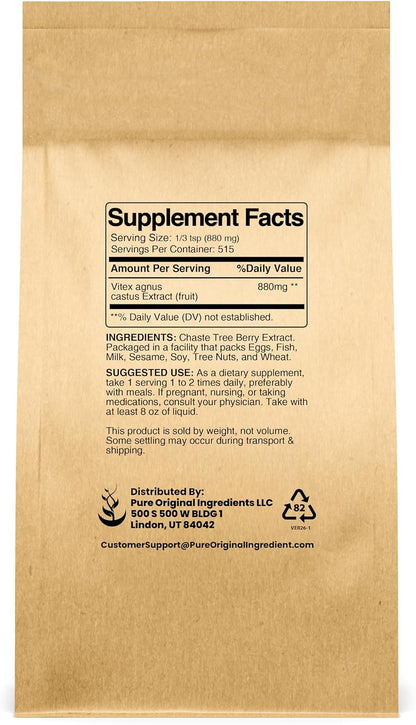 PURE ORIGINAL INGREDIENTS Chasteberry Extract (454 g) Vitex Agnus-Castus Tree, Non-GMO