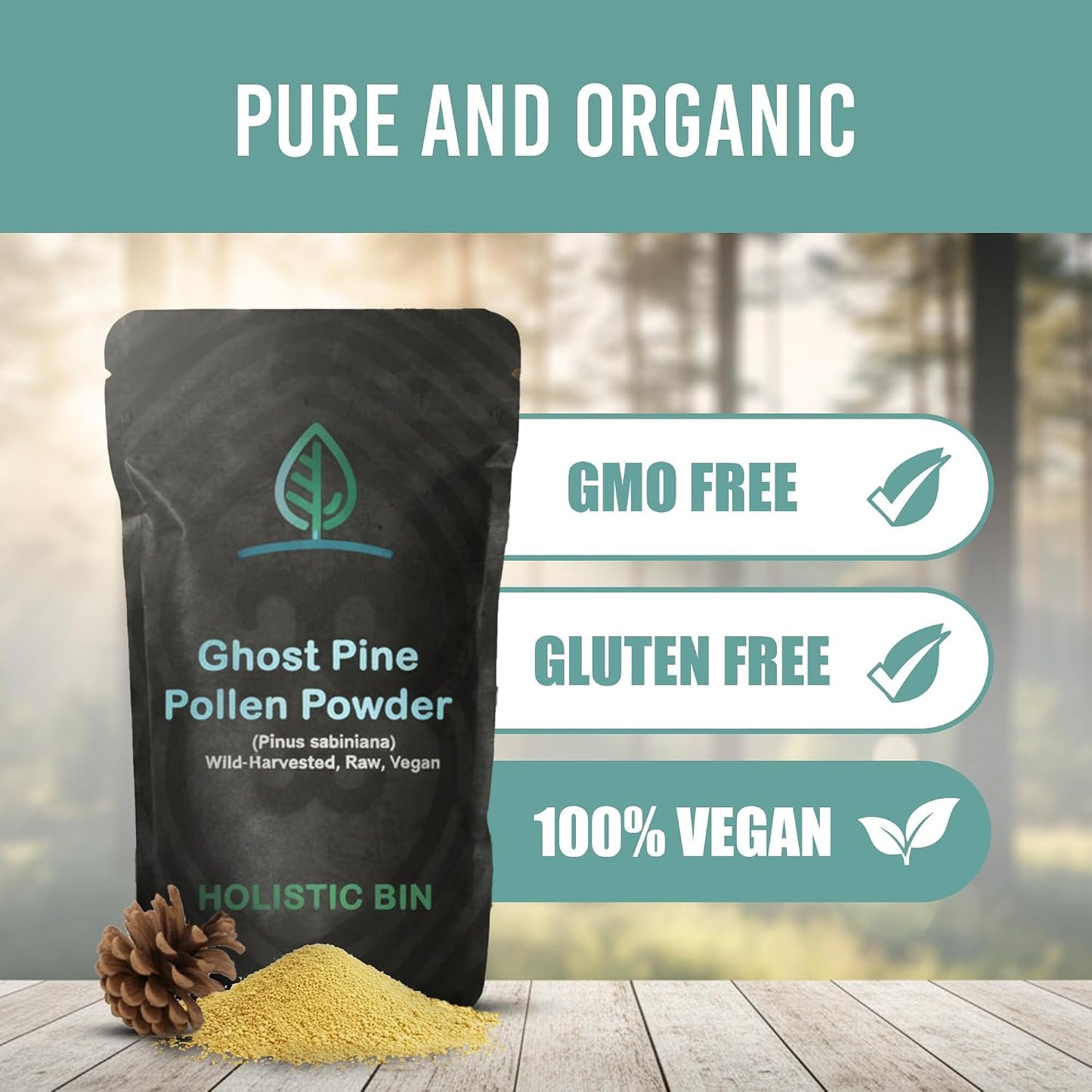 Holistic Bin Ghost Pine Pollen Powder - Wild-Harvested, Golden Californian Pine Pollen, 20 g - görsel 3