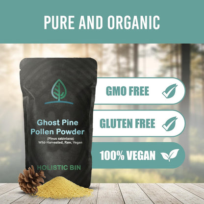 Holistic Bin Ghost Pine Pollen Powder - Wild-Harvested, Golden Californian Pine Pollen, 20 g