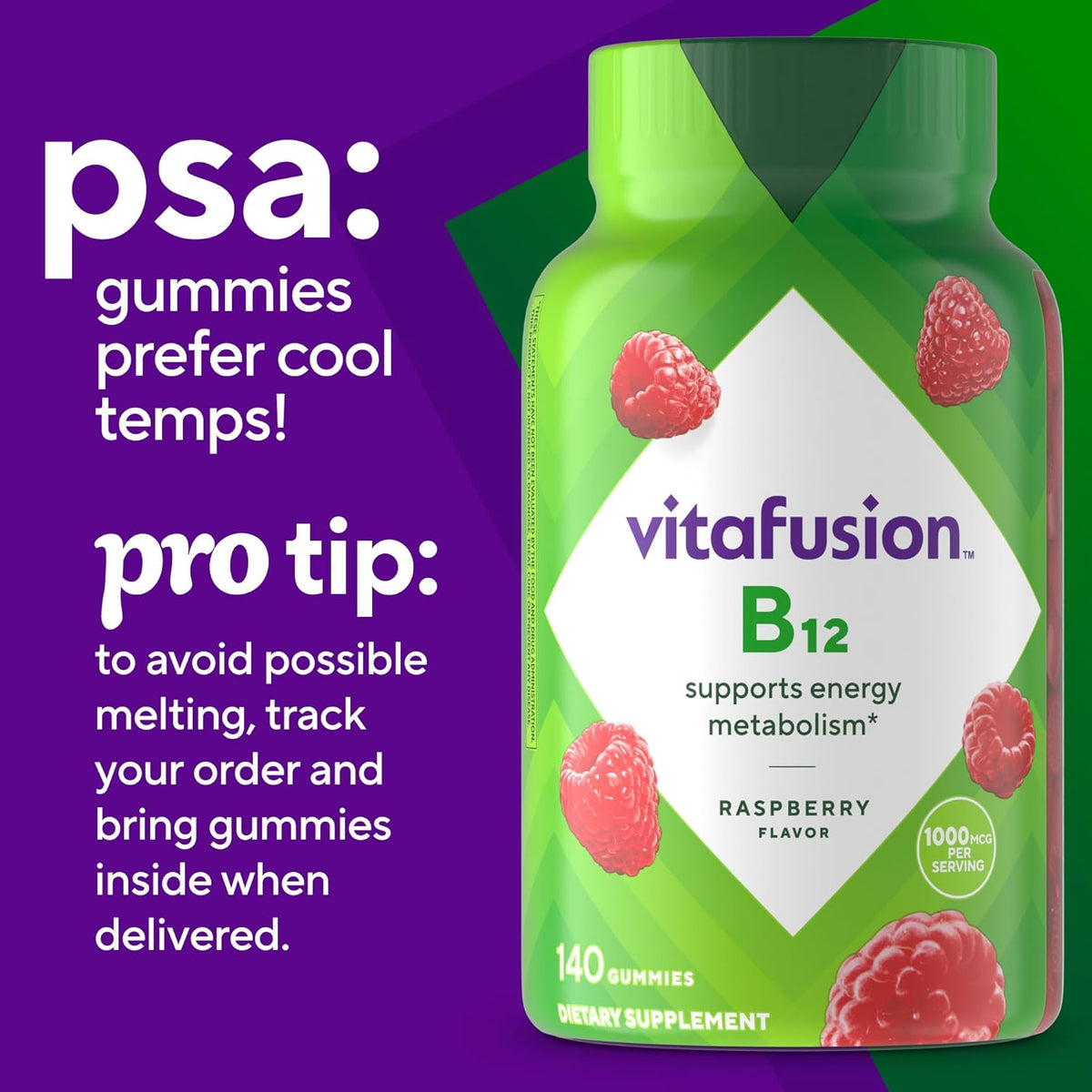 Vitafusion Vitamin B12 1000 mcg Gummies – Raspberry Flavour – 140 Count - görsel 10