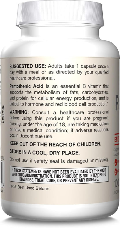 Jarrow Formulae Pantothenic Acid B5 500 mg - 100 Vegan Capsules