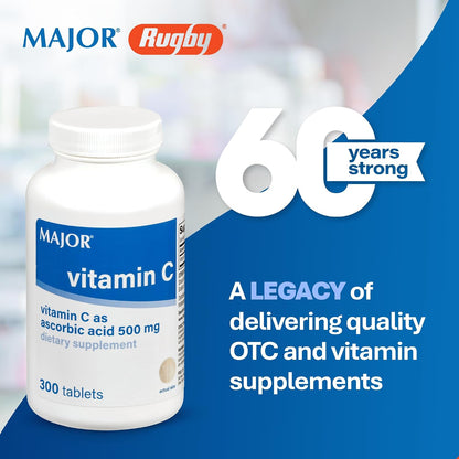 MAJOR Vitamin C-500 mg Ascorbic Acid Tablets – 300 Count