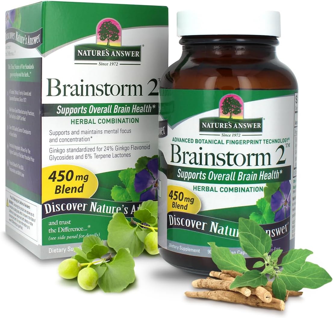 Nature's Answer Brainstorm 2 Vegetarian Capsules, 90 Capsules - görsel 1