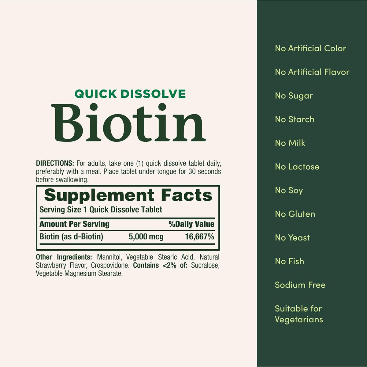 Nature's Bounty Biotin 5000 mcg, 60 Quick Dissolve Tablets for Hair, Skin & Nails - görsel 5