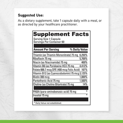 DAVINCI Labs B Complex-75 - Aids Relaxation and Normal Nerve Function* - Food Supplement with 11 B Vitamins - Vegetarian - Gluten-Free - 60 Capsules