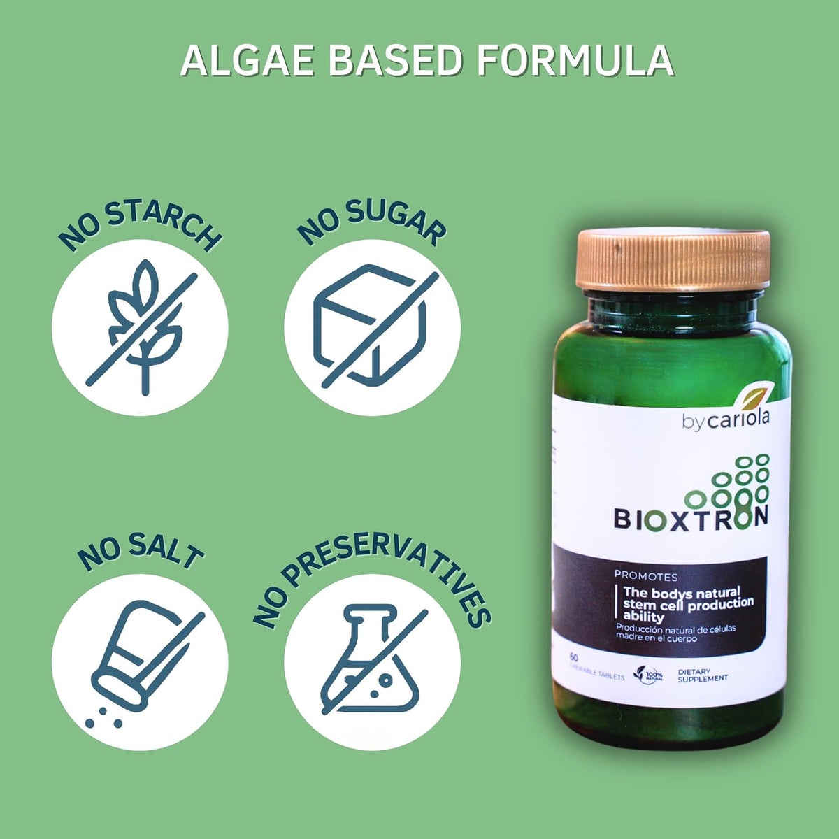 Bioxtron Natural Stem Cell Supplement Chewable Tablets - Spirulina, Chlorella, AFA - Supports Energy, Joint, Muscle, Immune Health - 60 Tablets - görsel 7
