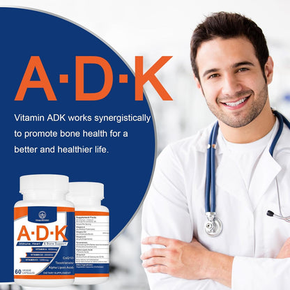 ADK Vitamin Supplement 20,000 IU – High Potency Vitamins A, D3 & K1 for Heart, Bone Health & Immune Support (120 Capsules)