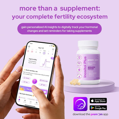 Premom Inositol Plus – 2,000mg Myo-Inositol & 50mg D-Chiro Inositol, 40:1 Ratio, with CoQ10, Methylfolate & Vitamin D3, for Hormonal Balance & Ovarian Support, 90 Veggie Capsules