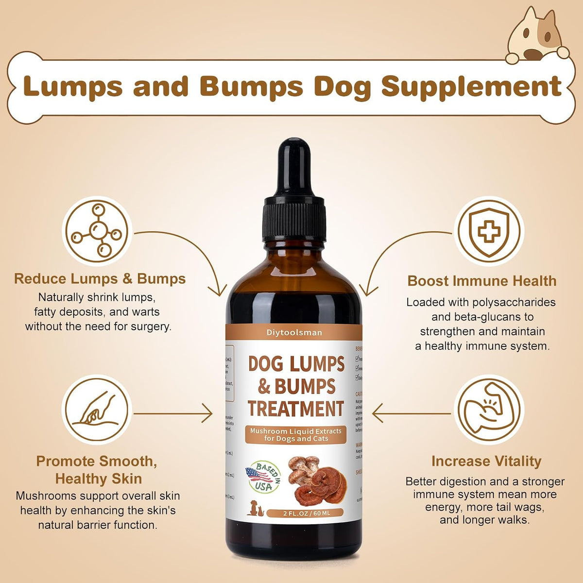 Dog Lumps and Bumps Treatment – Mushroom Supplement for Dogs – with Reishi & Turkey Tail Mushrooms, 3.52 fl oz Liquid - görsel 2