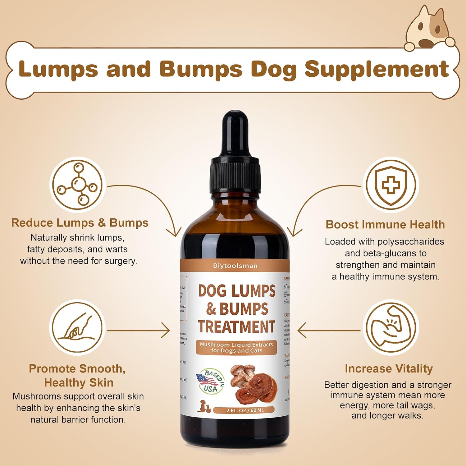 Dog Lumps and Bumps Treatment – Mushroom Supplement for Dogs – with Reishi & Turkey Tail Mushrooms, 3.52 fl oz Liquid - görsel 2