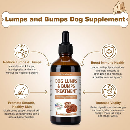 Dog Lumps and Bumps Treatment – Mushroom Supplement for Dogs – with Reishi & Turkey Tail Mushrooms, 3.52 fl oz Liquid