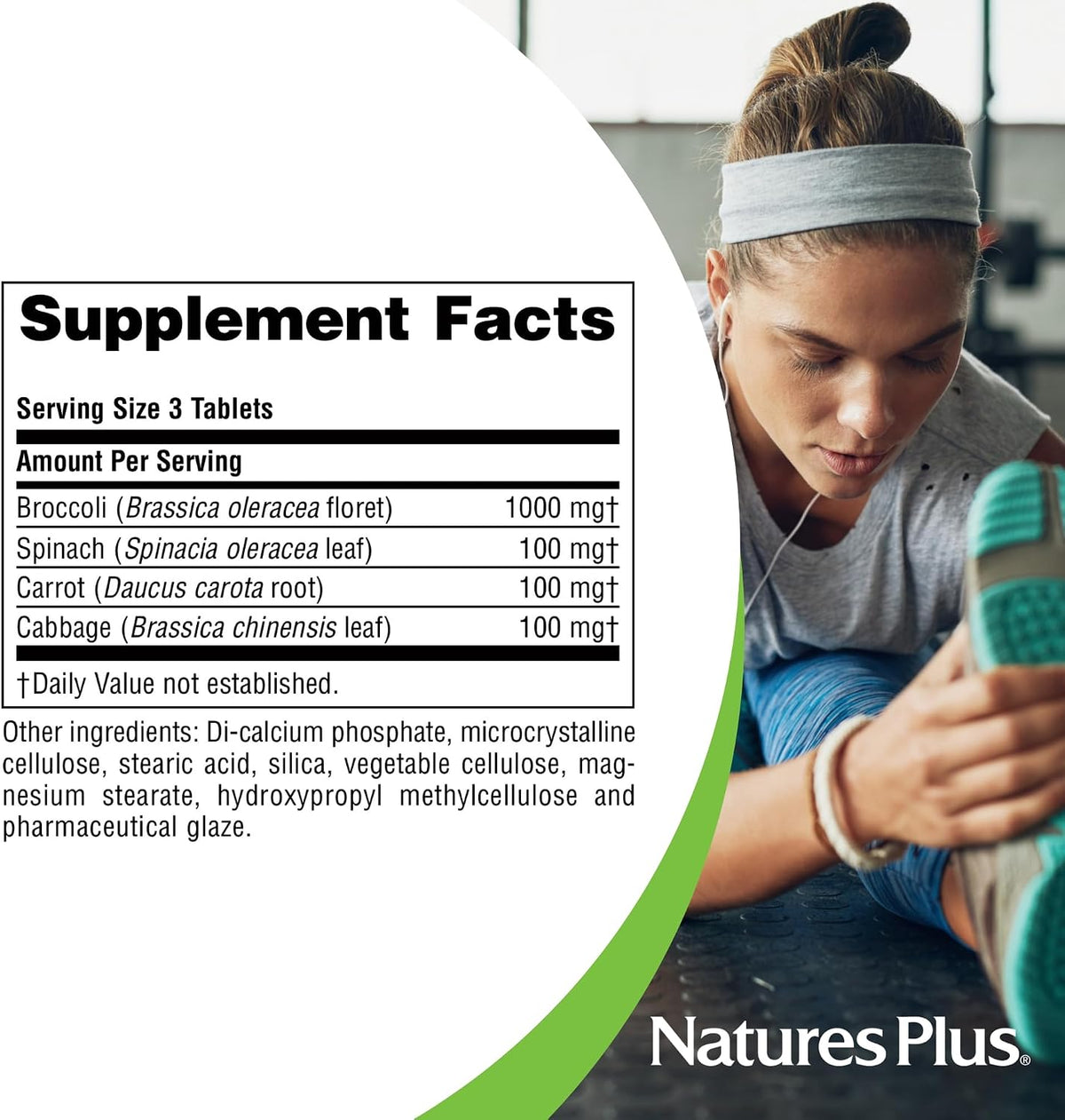 NaturesPlus Mixed Vegetables - 180 Tablets, Pack of 2 - Broccoli, Spinach, Carrot & Cabbage - görsel 5