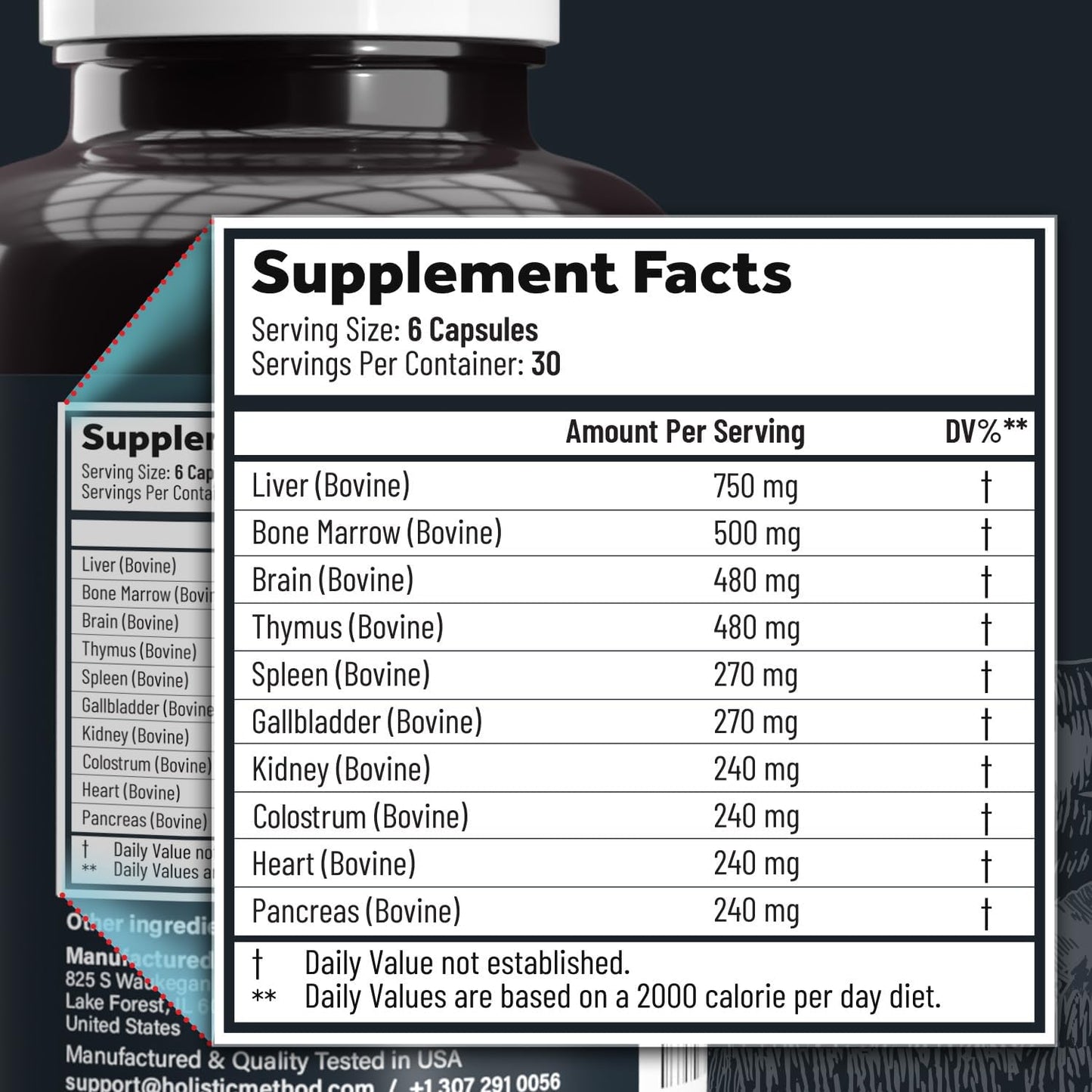 Beef Organ Supplement Complex – 10 Organ Grass-Fed Proprietary Blend: Liver, Marrow, Brain, Thymus, Spleen, Kidney, Colostrum, Heart, Pancreas, Gallbladder – 180 Capsules - görsel 2