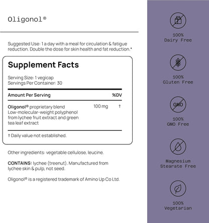 Quality of Life Oligonol Premium Anti Ageing Supplement - Promotes Cardiovascular Health, Circulation & Youth - Lychee Fruit Extract - 30 Vegicaps