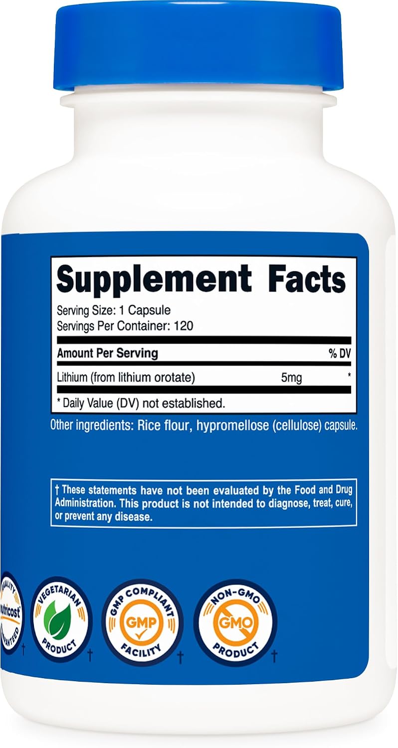 Nutricost Lithium Orotate 5mg, 120 Vegetarian Capsules - görsel 5