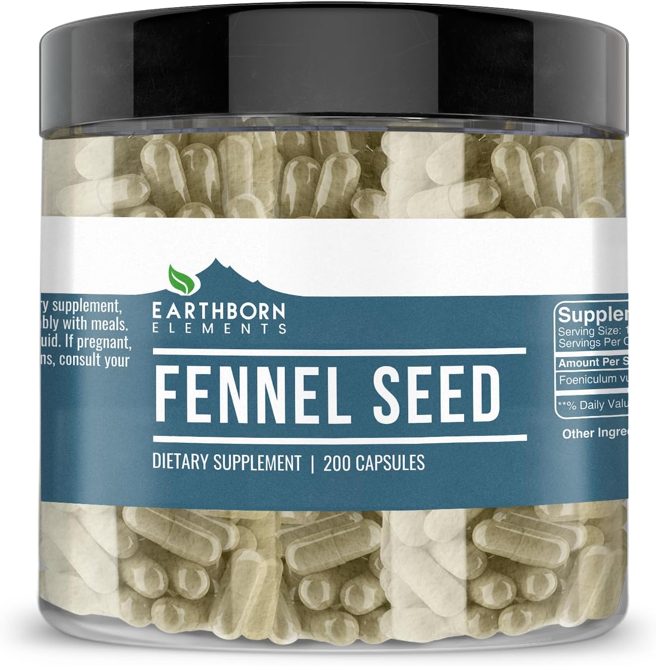 Earthborn Elements Fennel Seed 200 Capsules – Pure & Undiluted, No Additives - görsel 1