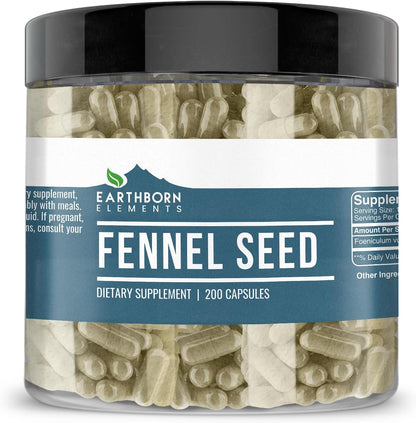 Earthborn Elements Fennel Seed 200 Capsules – Pure & Undiluted, No Additives
