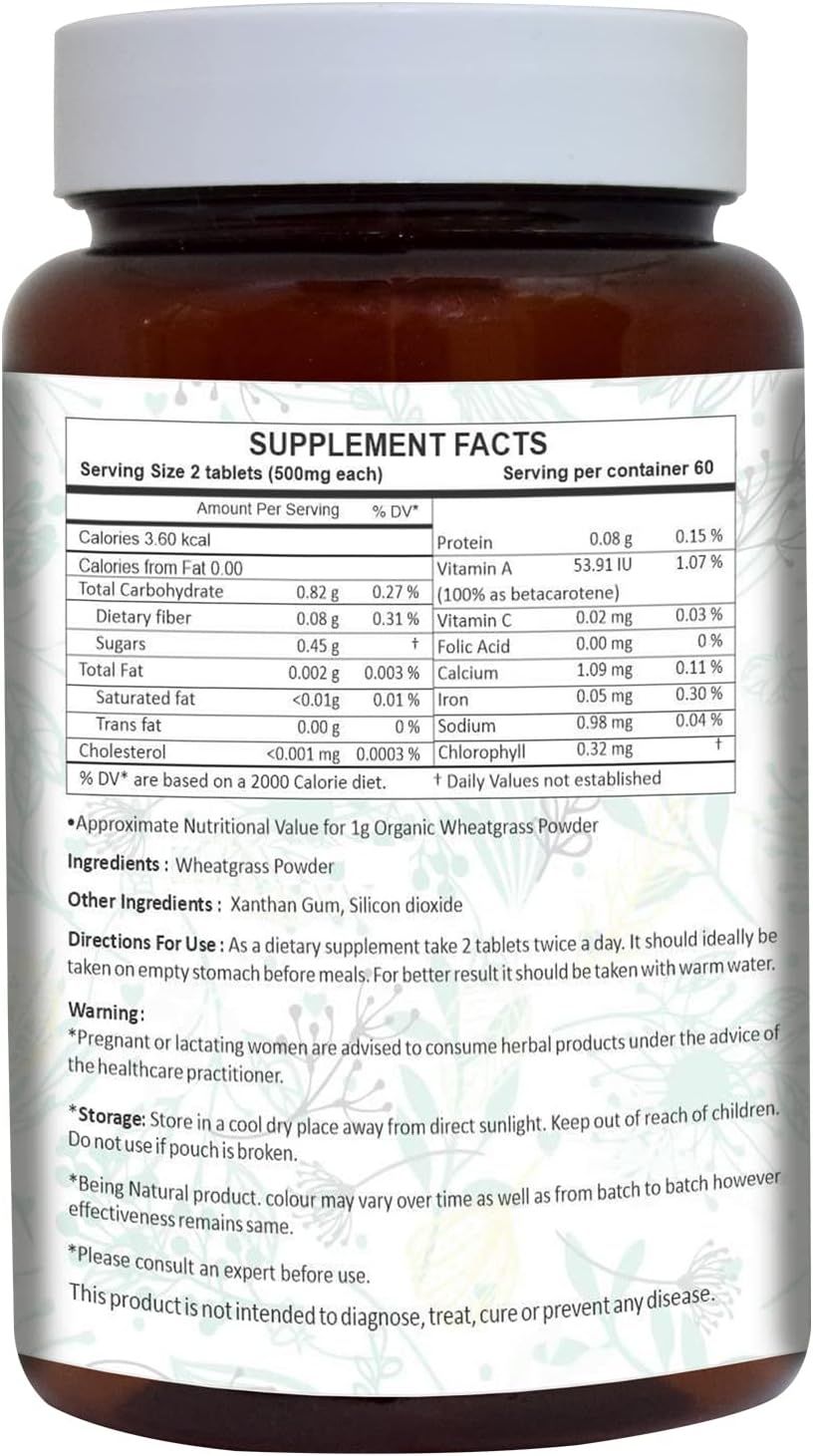 AyurForest Wheatgrass Tablets - Organic Herbal Supplement, 500mg, 120 Count - görsel 2