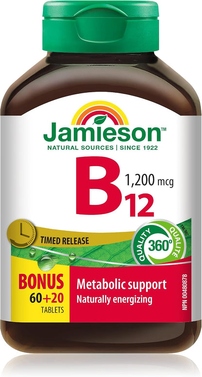 Jamieson Vitamin B12 (Cobalamin) 1200 mcg, Timed Release, 80 Tablets