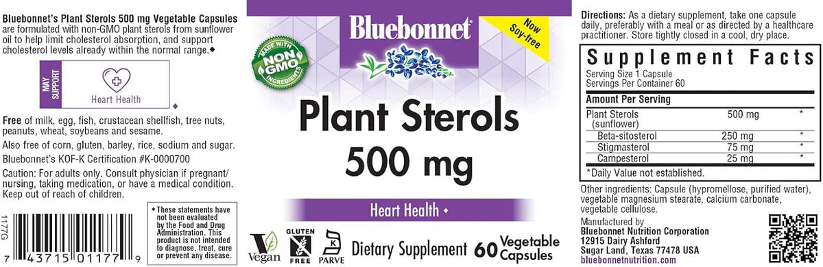 Bluebonnet Nutrition Plant Sterols 500mg – Heart Health Supplement, 60 Vegetable Capsules - görsel 2