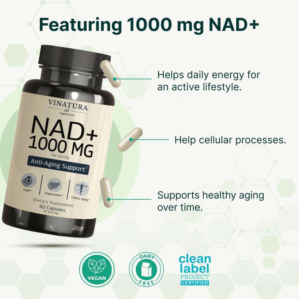 VINATURA NAD Supplement 1000mg - Pure NAD+ for Cellular Health - görsel 4
